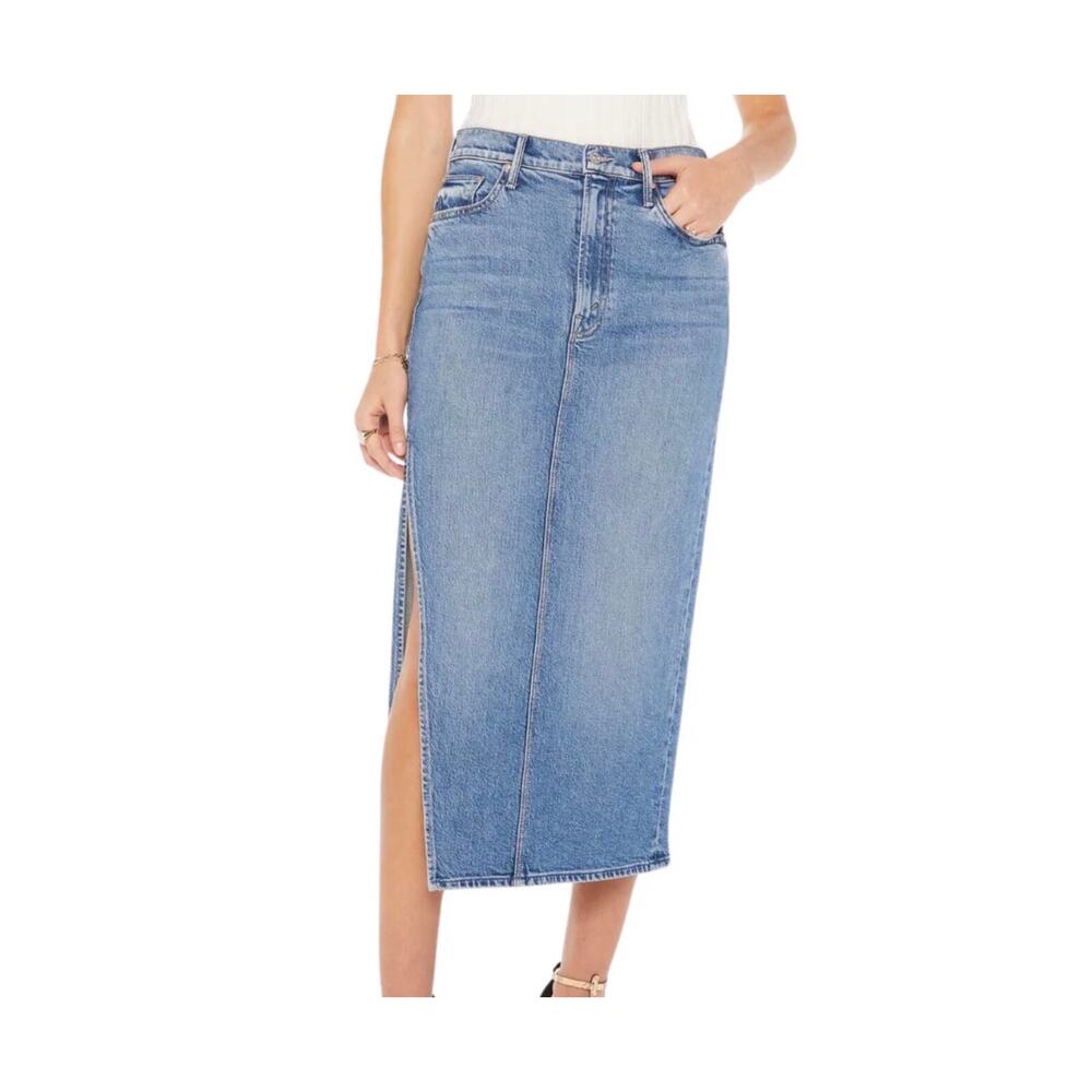 Mother Superior Denim Midi Skirt The Split Second in Strike a Pose